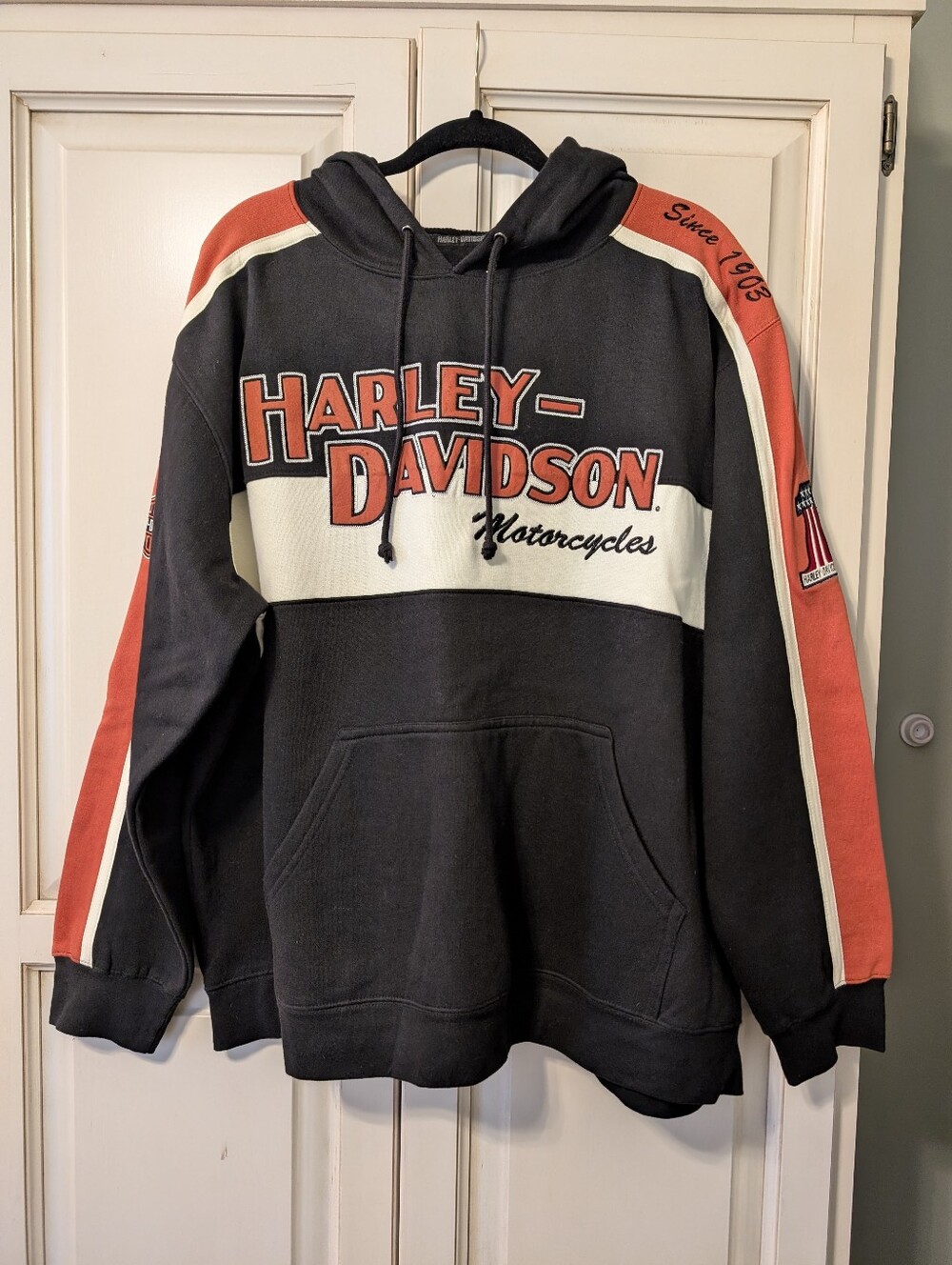 Harley-Davidson Men's Prestige Black & Orange Pullover Hoodie NWOT